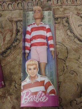 Barbie Ken Doll in Red & White Striped Shirt with Pink Shorts